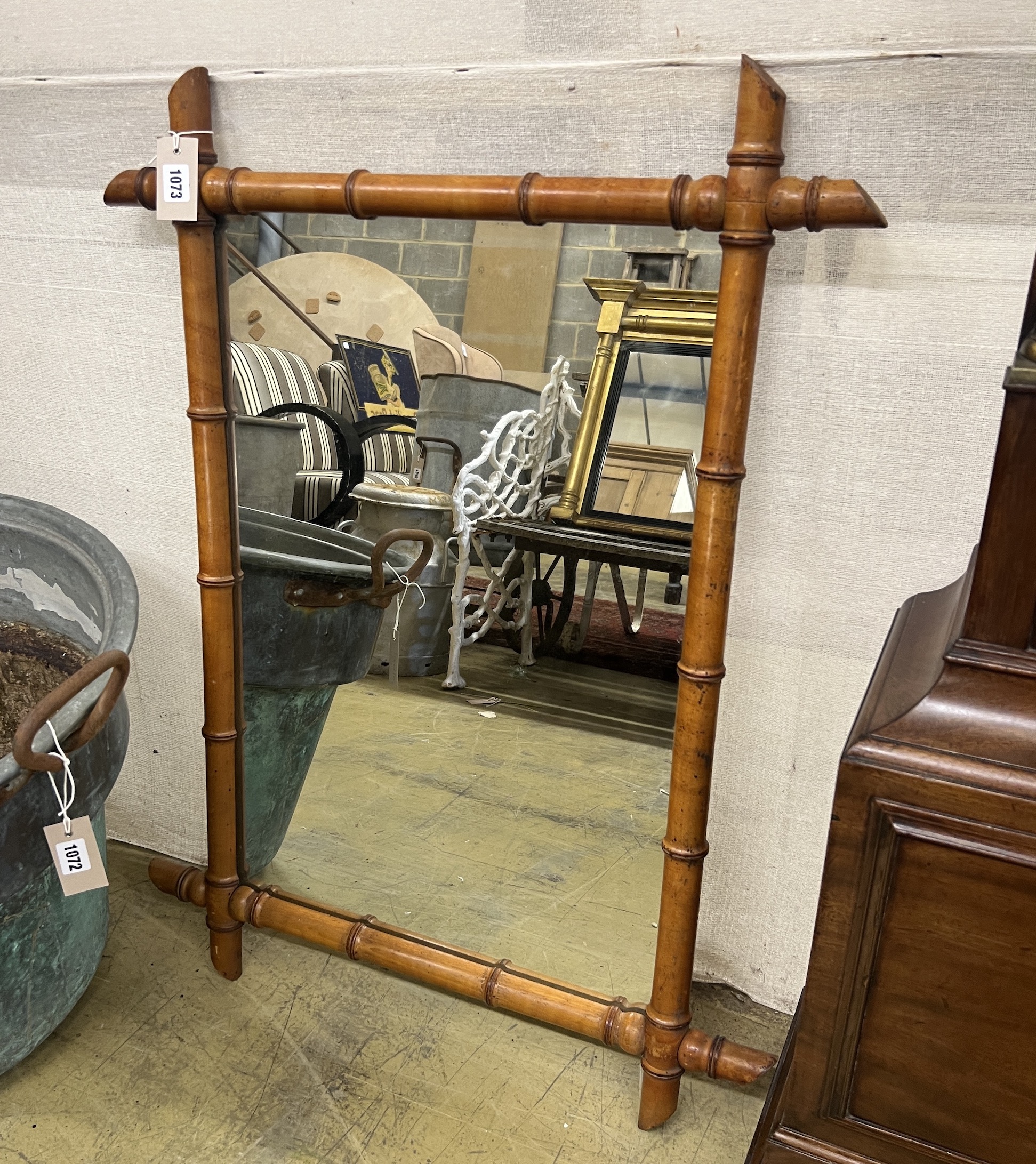 A late 19th century French rectangular faux bamboo wall mirror, width 69cm, height 93cm